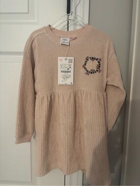 Zara Girls' Blush Pink Corduroy Long-Sleeved dress 3-4T